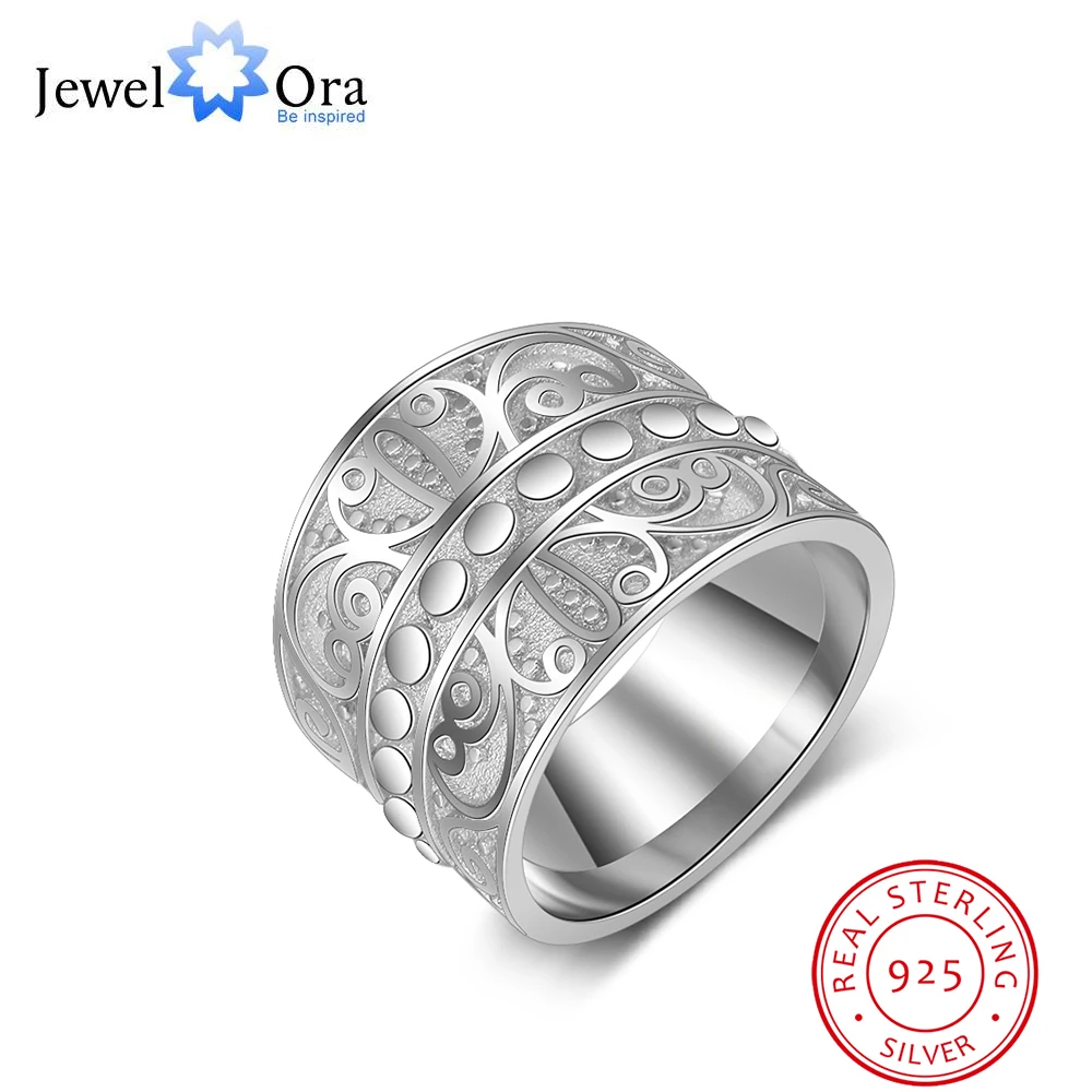 

Vintage Solid 925 Sterling Silver Female Rings With 15.5MM Wide Mysterious Pattern Party Ring Gift For Girls (JewelOra RI102790)