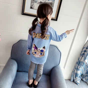 

Spring Autumn baby girls blouse dress kids tops Children brand clothes fashion striped sequin cat letter pop crown 2 to 7 yrs