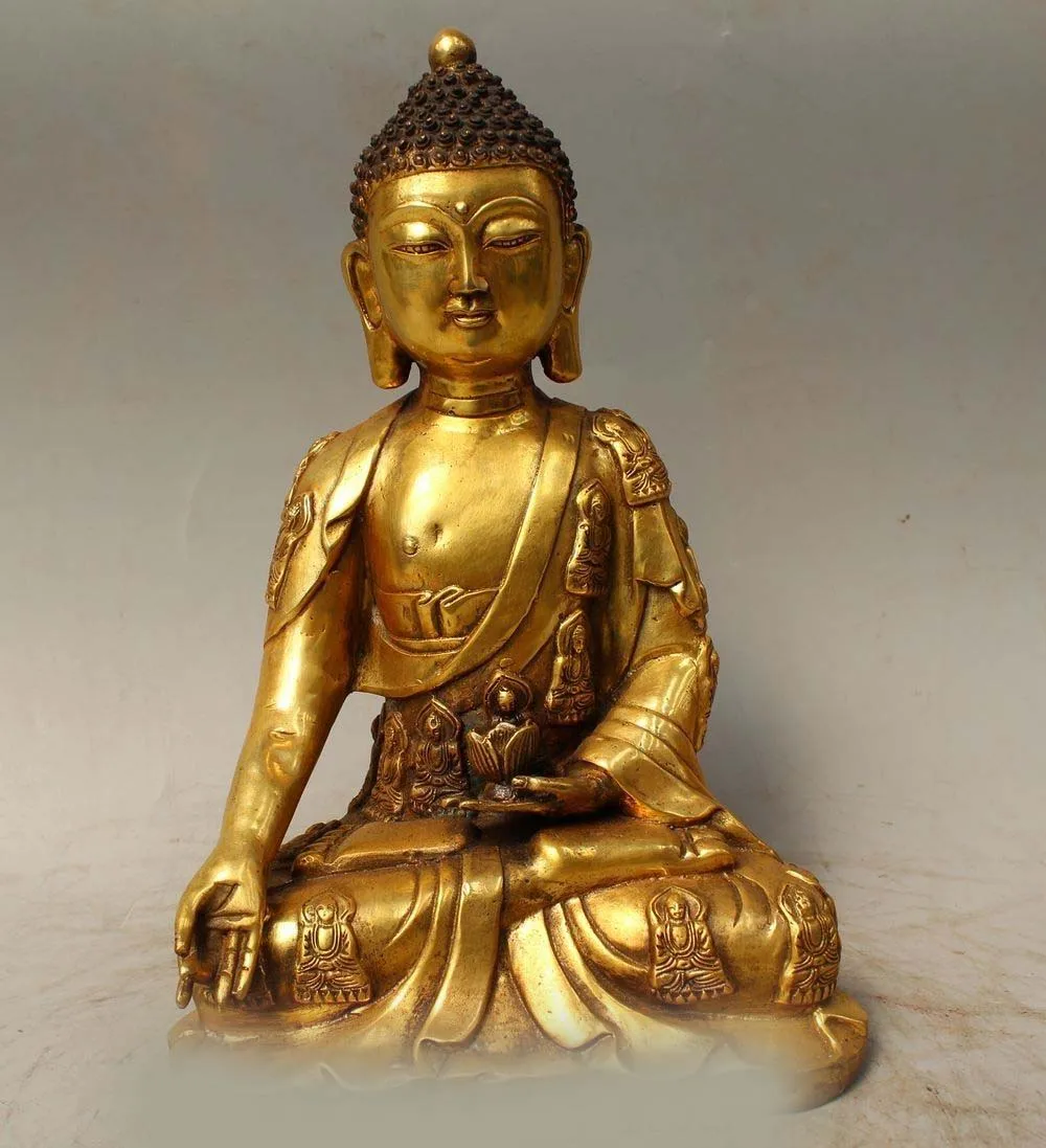 

DS 12" Tibet Buddhism Bronze Gild Sakyamuni Shakyamuni Amitabha Buddha lotus Statue
