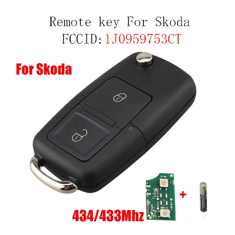 434 МГц дистанционный ключ ID48 чип для SKODA Fabia Superb Octavia I 2002-2007 для SKODA 1J0959753AG 1JO 959 753 AG ключ - Количество кнопок: 1J0959753CT