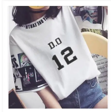 5 Kpop EXO/женские свободные футболки k-pop с круглым воротником Harajuku, студенческие Топы с коротким рукавом, футболка Летняя Модная хлопковая футболка - Цвет: 5