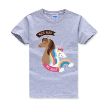Футболка с надписью «Your Aunt Vs. My kids»; серая футболка с круглым вырезом и единорогом для маленьких девочек; Рождественская рубашка для мальчиков