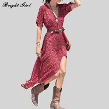 

BRIGHT GIRL Summer Causal Ladies Sexy Dress Elegant Women Bohemian Style Dresses Loose Female Clothes Half Sleeve Maxi Vestidos