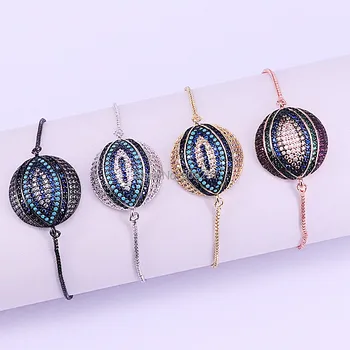 

5Pcs New Fashion Micro Pave Cubic Zirconia Round Eyes Connector Adjustable Bracelets