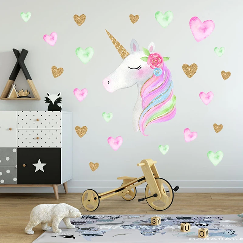 2 стиля мультфильм милые единороги Звезда Сердце Обои DIY виниловые настенные