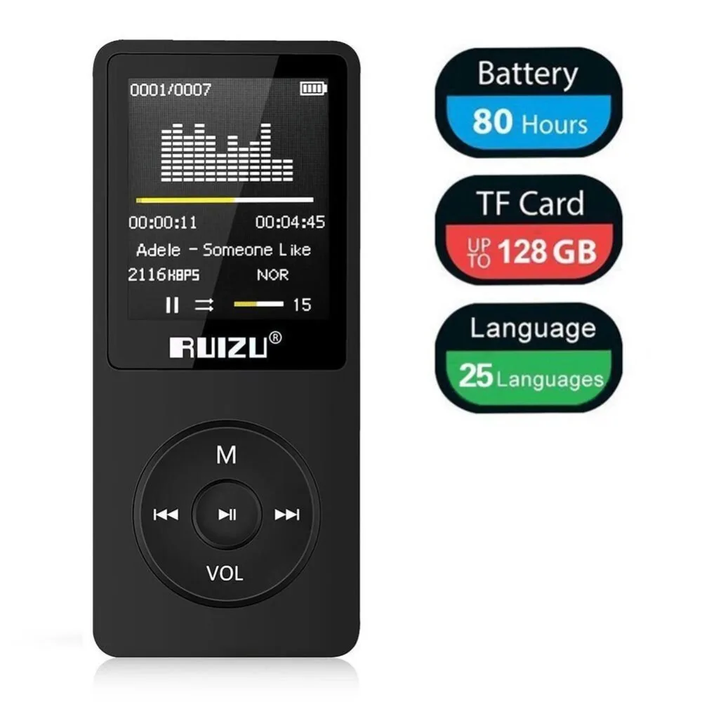 Cena Odtwarzacz MP3 oryginalny RUIZU X02 ultra cienki odtwarzacz muzyczny z radiem FM, dyktafonem, odtwarzaniem wideo, czytaniem tekstu, odtwarzaniem 80 godzin