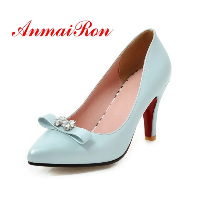 

AnmaiRon 2018 New Fashion Casual Woman Shoes Handmade Highquality Slip-on Ladies Pumps Concise Blue Pink Black Butterfly-knoy