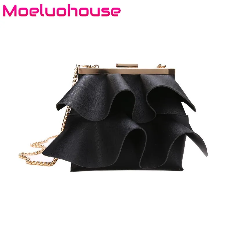 

Moeluohouse Irregular Wave Edge Women Girl Shoulder Messenger Crossbody Bag Chain Hasp Fold Korean Style PU Fashion Kawaii Gift