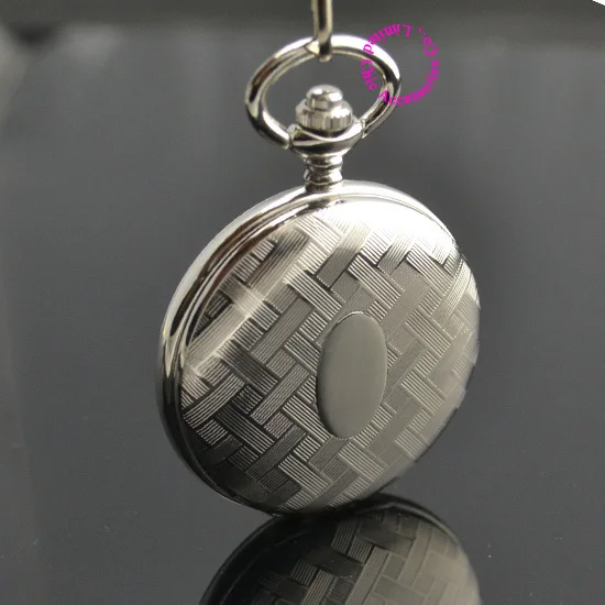 

Wholesale Mechanical Pocket Watch Men Good Quality Classical Fob Watches Fashion Man Gentleman Grid Silver Oval Necklace Hour