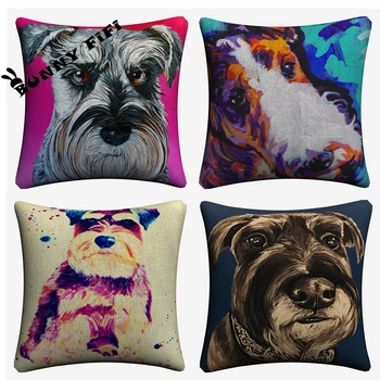

Schnauzer Watercolor Dog Decorative Cotton Linen Cushion Cover 45x45cm For Sofa Chair Printed Pillowcase Seat Car Home Decor