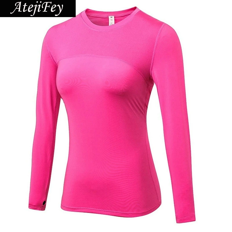 

AtejiFey Hot Women Fitness Tight female T-shirt Dry Fit Training Sport Suit Running Sportswear Long sleeve Gym Yoga Shirt