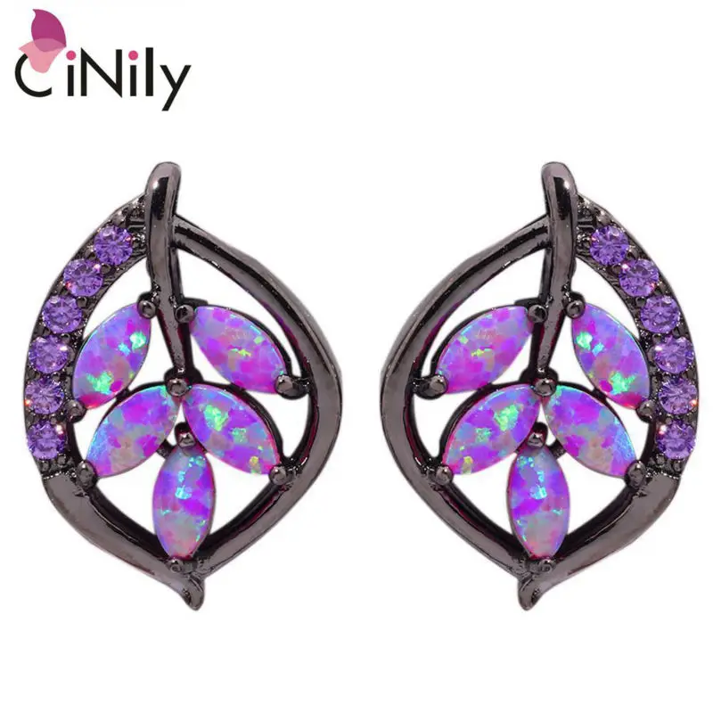 Женские опаловые серьги гвоздики CiNily Fire черный золотистый цвет фиолетовый