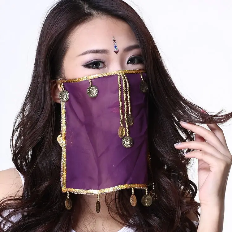 

Tribal belly dance accessories jewelry indian costume Face veils Belly dancing chiffon coins veil