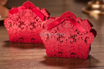 

Laser cut RED lace favor candy box for wedding engagement party, gifts dragee packaging bombonier, 200PCS, Express shipping
