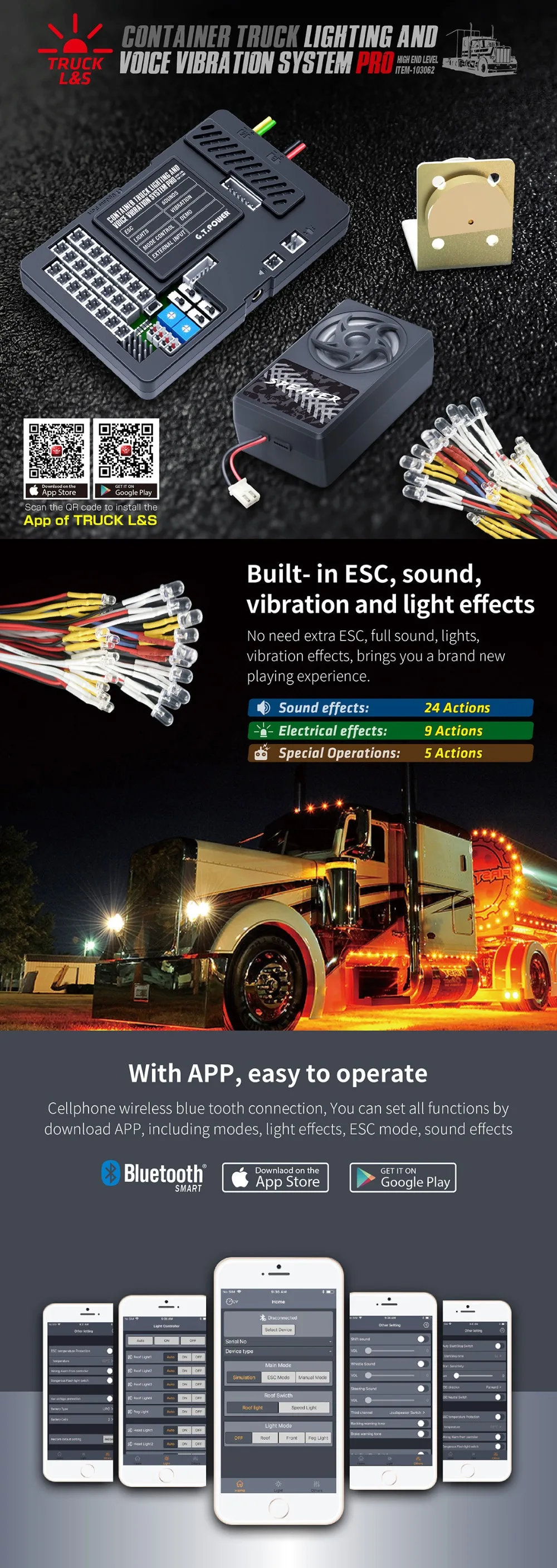 G. T. Мощность контейнеровоз освещение и голосовая вибрационная система Pro для Tamiya RC4WD трактор RC грузовик