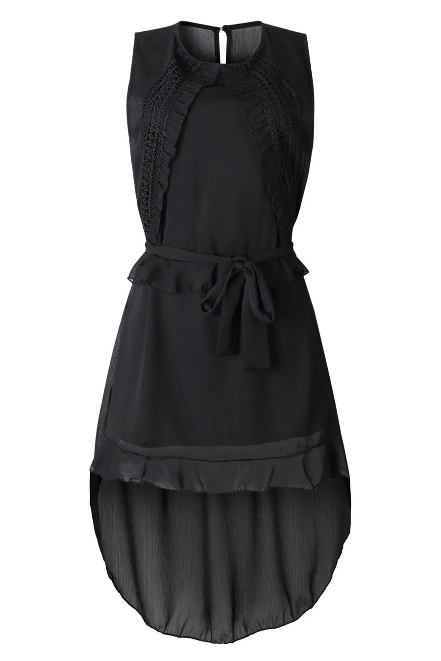 Gladiolus Ruffle Women Summer Dress Sleeveless Lace Decoration Belt Tunic Irregular White Black Dress Women 2019 Ladies Dresses  (11)