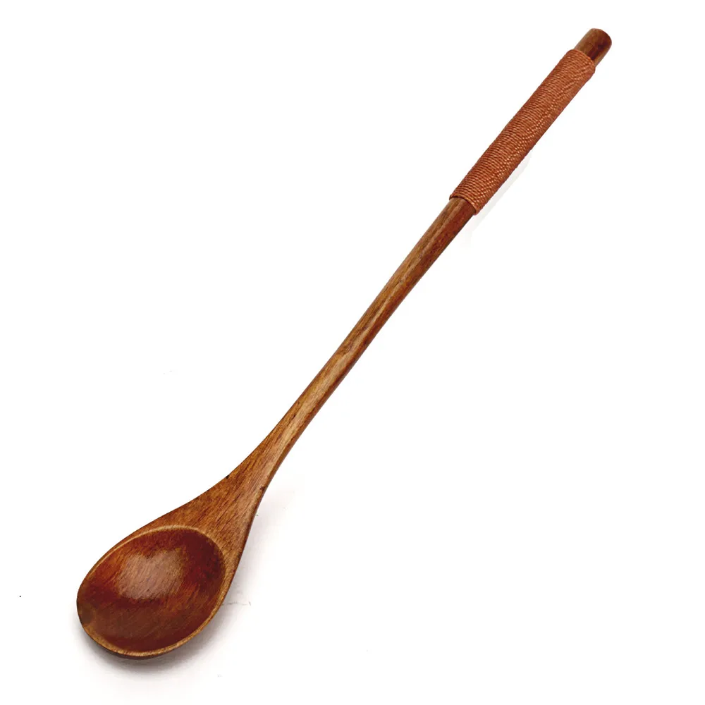 Деревянные ложки, большая ложка с длинной ручкой, детская ложка, деревянная десертная ложка для риса, супа, кофейная чайная посуда, 20X2,8X1 см - Цвет: Brown brown