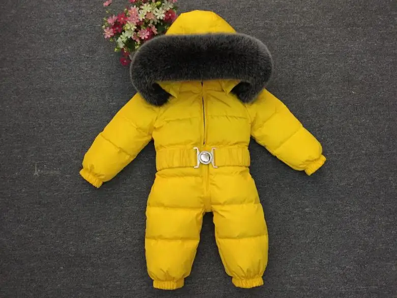 Newborn Winter Romper Baby Snowsuit Infant Overcoat Kids Snow Wear Jumpsuit Duck Down Coatton Liner Child New Year Costumes - Color: yellow new