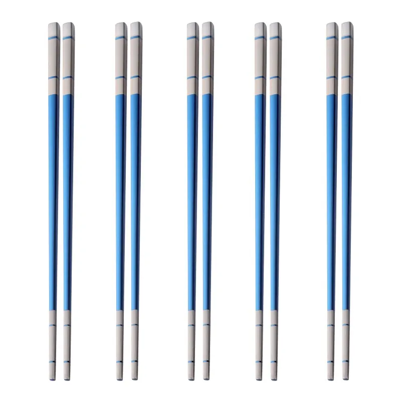 Blue 5 pairs 5 пар нержавеющая сталь японский квадратный лазерный гравер палочки для еды Нескользящие многоразовый металлический палочки для суши Хаши палочки для еды - Цвет: Blue 5 pairs