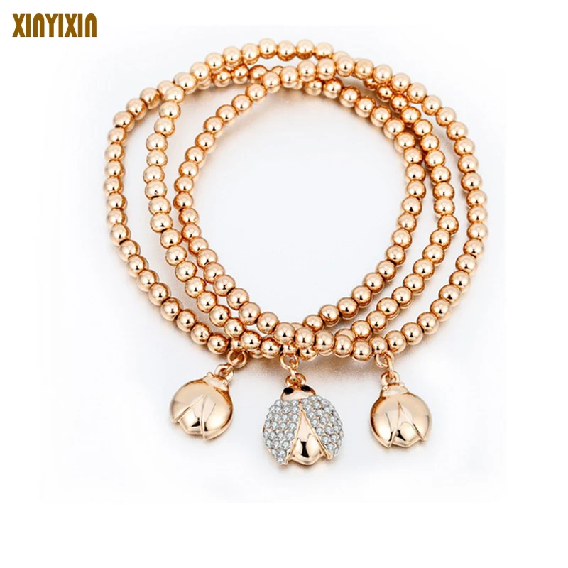 

Fashion Crystal Ladybug Charms Bracelet Woman Gold Silver Elastic Strand Bracelets Bohemia Hand Accessory 2019 Birthday Gift
