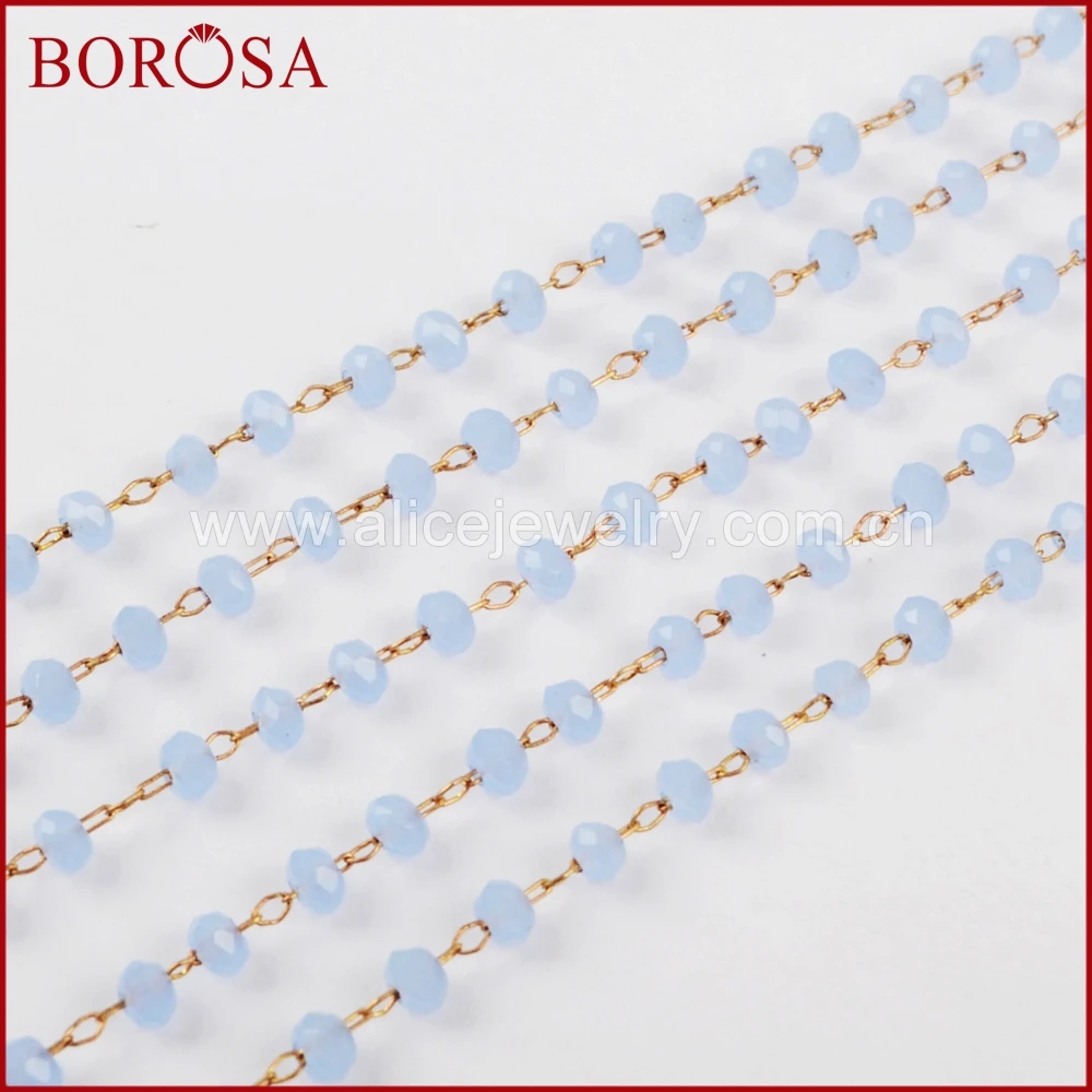 Золотистая/Серебристая цепочка BOROSA 5 метров 3 мм синие стеклянные бусины цепь из