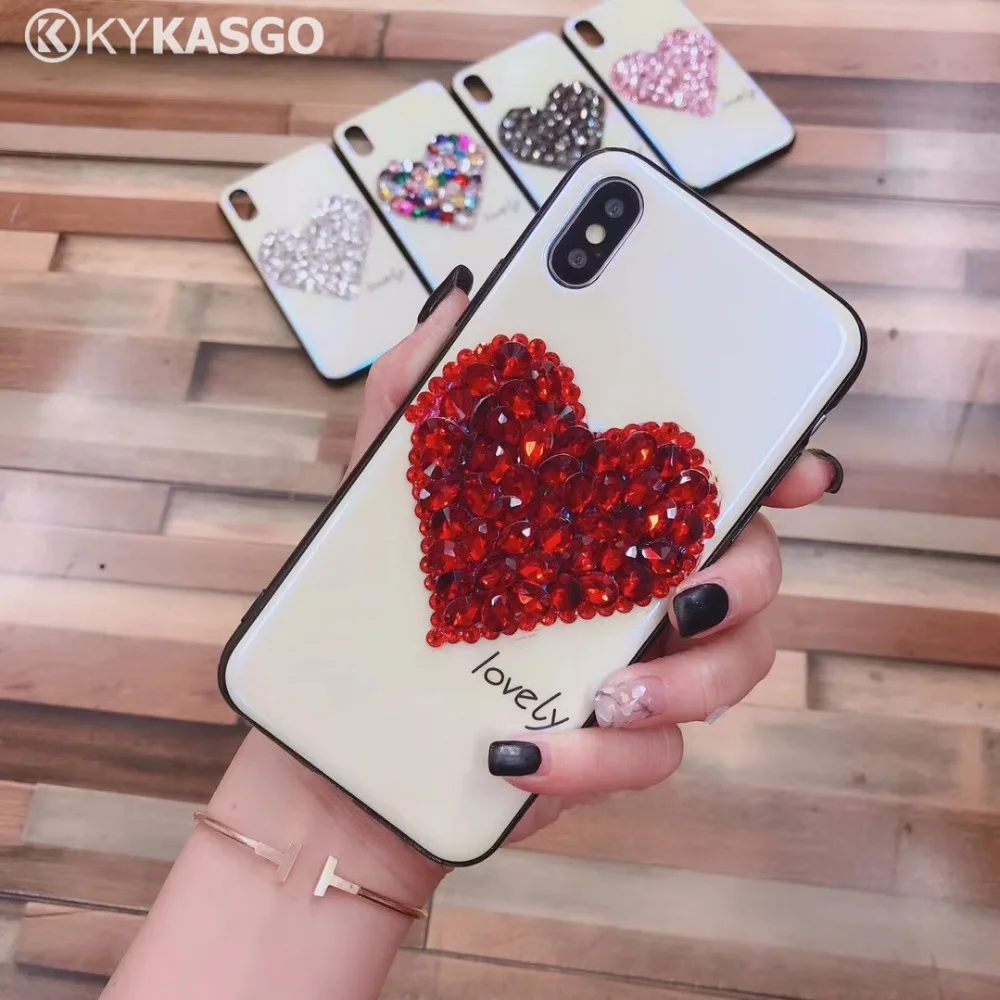 Роскошный блестящий чехол для iPhone 7 Plus 6 6S мягкий с бриллиантами и сердечками X 8