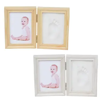 

Folding DIY Baby Hand Foot Print Pictures Display Wood Photo Frame Souvenirs Commemorate Kids Growing Memory Baby Shower Gift