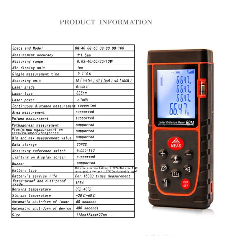 Laser Distance Meter 40M 60M 80M 100M Laser Rangefinder Laser Tape Range Finder Trena Ruler Diastimeter Building Hand Tool D1013 (2)