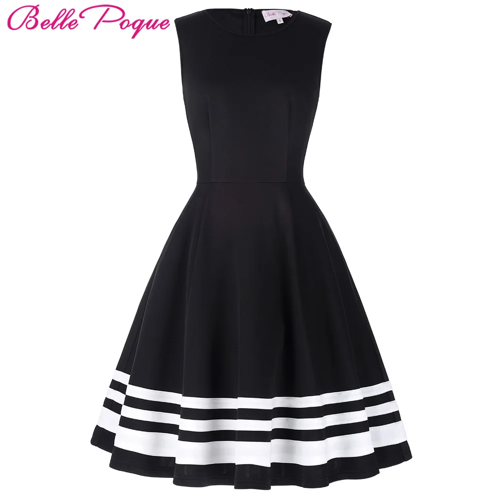 

Belle Poque 2018 Retro Vintage Sleeveless Black White Print 50s 60s Vintage Dresses Audrey Hepburn Rockabilly Womens Clothing