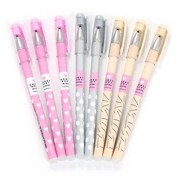 

4 Pcs/set Cute Heart Dots Erasable Gel Pens Blue Black Ink Magic Signature Pens 0.38mm For School Office Writing Stationery