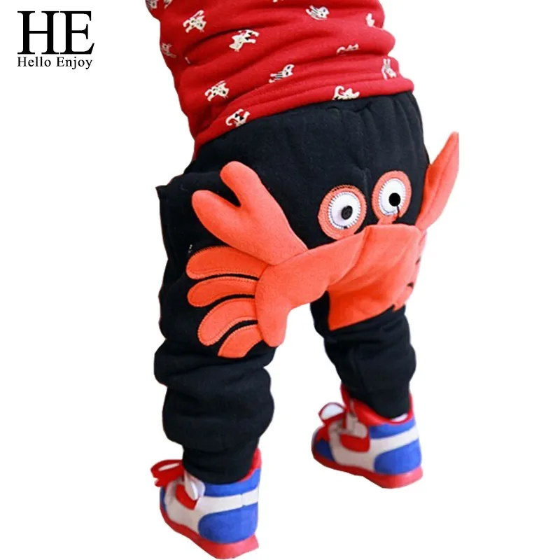 HE Hello Enjoy/штаны для маленьких мальчиков зимние теплые штаны-шаровары для маленьких девочек Плотные хлопковые брюки для маленьких мальчиков с рисунком краба