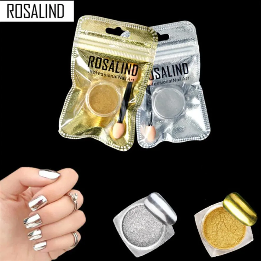 

New ROSALIND 1 Box Women Mirror Powder Effect Chrome Nails Pigment Gel Polish DIY Nail Glitter Powder For Nails Art Design