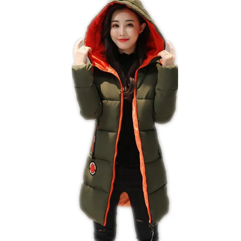 

2017 Fashion Winter Women Down Cotton Jacket Parka Female Hooded Thicken Medium-Long Size M-3XL Outerwear Warm Cotton ParkaCQ421