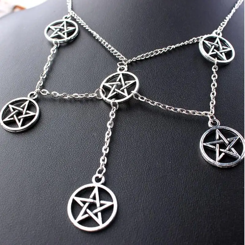 Multilayer Pendant Gothic Supernatural Pentagram Necklace Punk Tassel Magic Wizard Pagan Collar Choker For Women Jewelry Bijoux