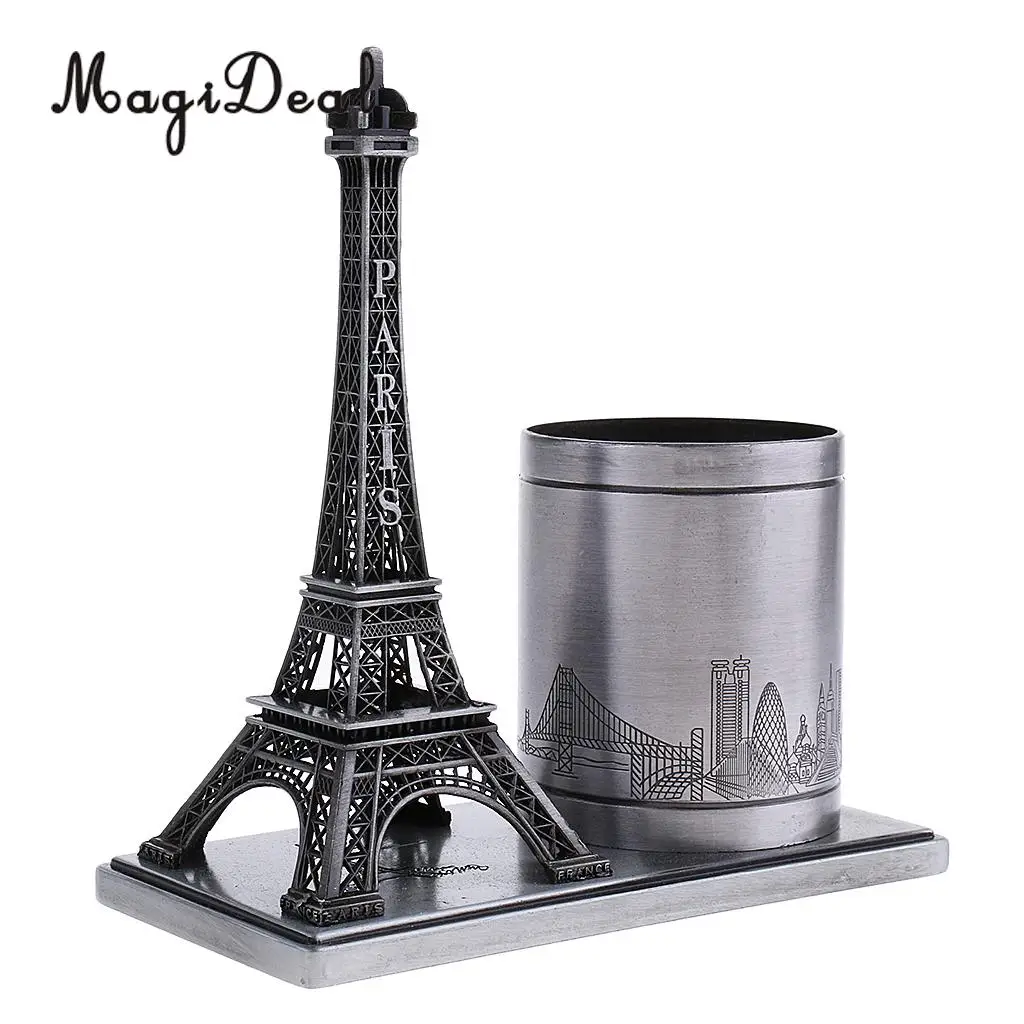 Desktop Organizer Pencil Pen Case Holder Retro Figurines Eiffel Tower Model Metal Crafts Home Decor Miniature Student Gift