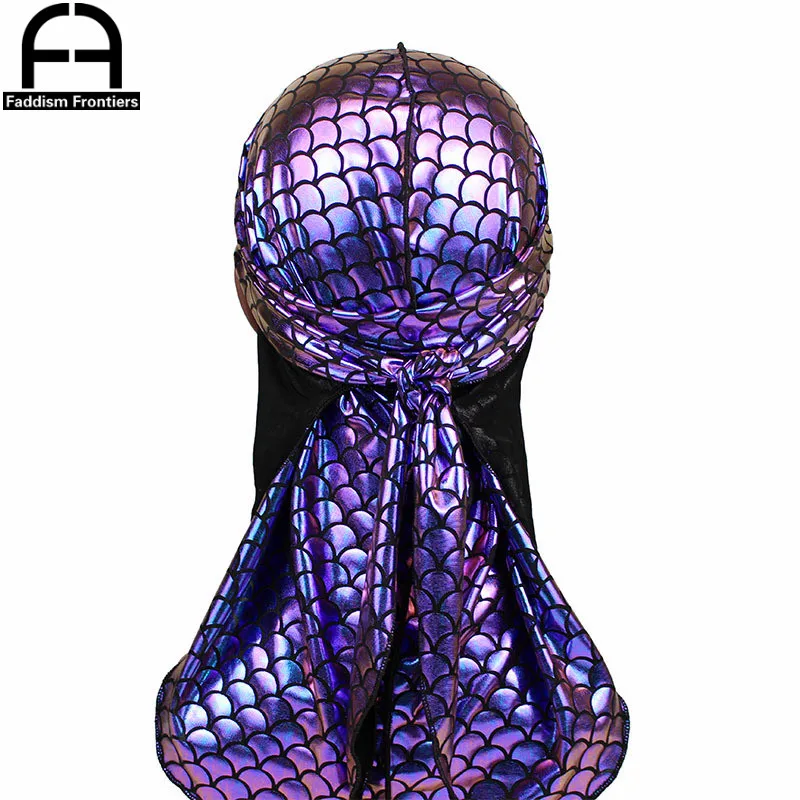 Новый Для мужчин игровая блестящие Durags банданы красочные Для мужчин шелковистая DuRag голову волны шапки Головные уборы волосяной покров аксессуары Du Rag - изображение