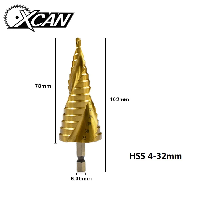 

Xcan 1pcs 4-32mm HSS Step Drill Bit Cone Cutting Tools Steel Woodworking Wood Metal Drilling