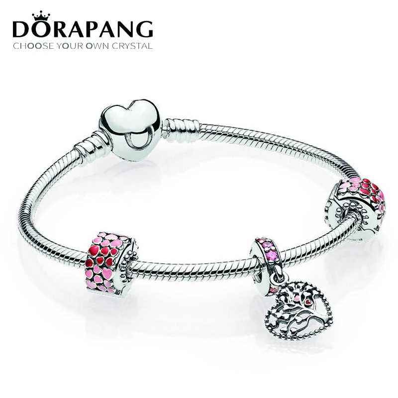 

DORAPANG 2018 Valentine's Day Newest 100% 925 Sterling Silver Bracelet Set Heart shaped Charm Bead for Fishion Women DIY Bangle