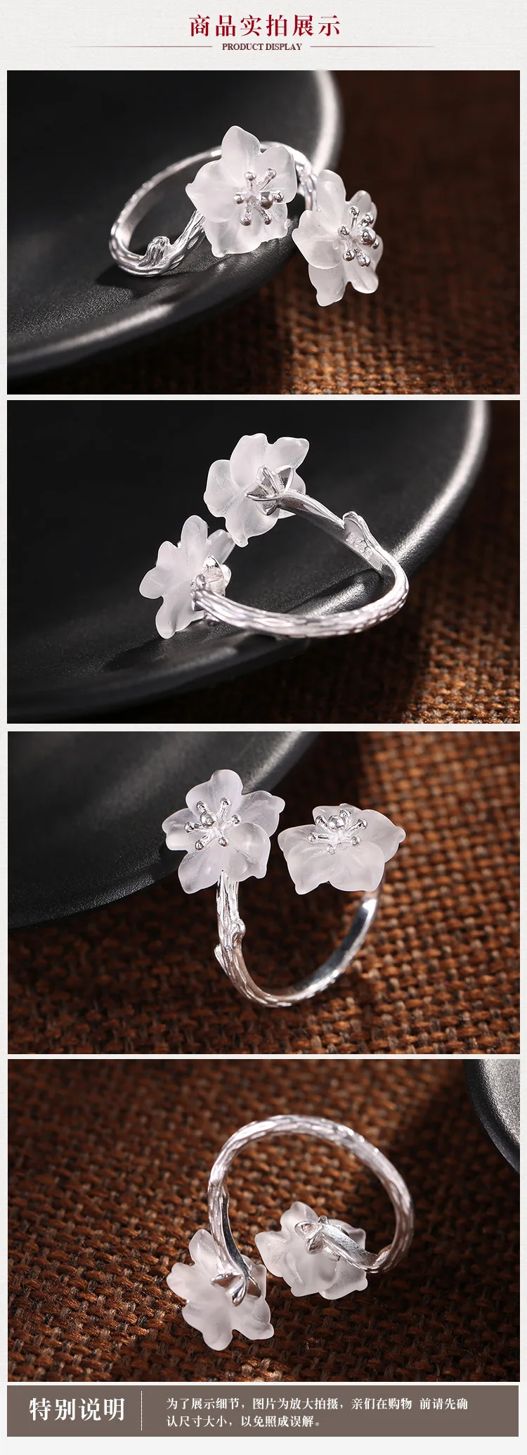 Кольца из стерлингового серебра S925 пробы, инкрустированные белыми кристаллами цветы, простая форма, художественное кольцо