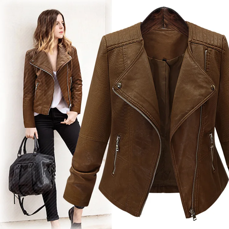 2019 New Spring Long-sleeved Motorcycle Leather Large Size Women's Cardigan Jacket Slim Thin PU Leather Short Jacket Female 2019 New Spring Long-sleeved Motorcycle Leather Large Size Women's Cardigan Jacket Slim Thin PU Leather Short Jacket Female