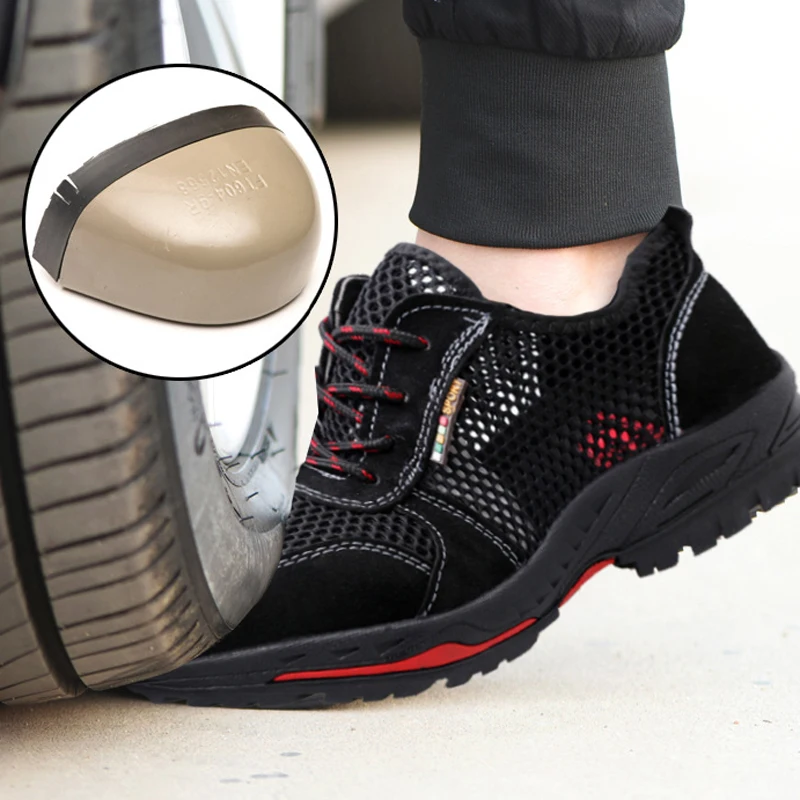 

Breathable safety shoes men's Lightweight summer anti-smashing piercing work sandals Single mesh sneakers 35-46