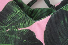 European Station Summer New Tropical Style Palm Leaf Print Beach Casual Dress Sleeveless Spaghetti Strap V-neck Vestido Curto
