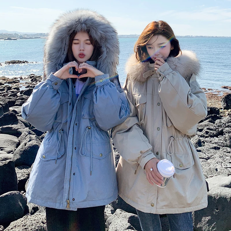 

Real Raccoon Fur 2019 New Long Down Parkas Female Loose Winter Jacket Women Thick Warm White Duck Down Jacket Women Waist Coat