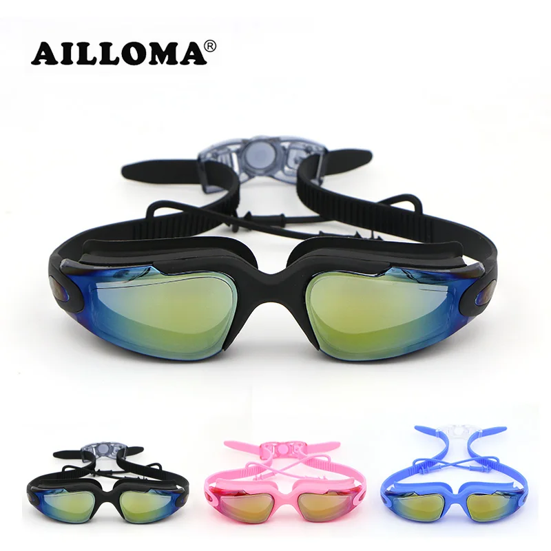 

AILLOMA Ear Plug Swimming Goggles Adjustable Male Female Underwater Glasses Anti-Fog UV400 Eyewear Swim Mask Sport Equipment
