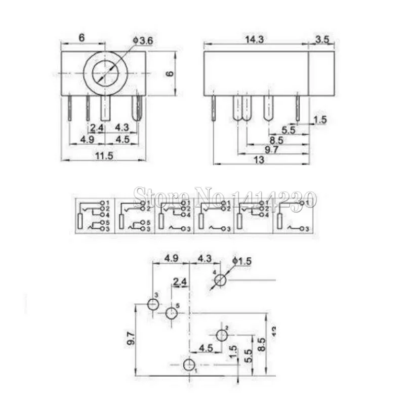 10 шт. PJ-324 5 Pin 3,5 мм аудио разъем PCB Панель Крепление для наушников PJ324