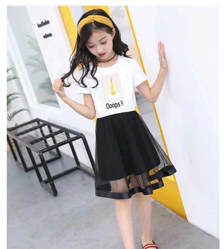 3-12 y kids girl summer dress 2019 black mesh princess dresses teenager girls dress 10 to 12 years old child clothes On Sales (1)