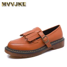 MVVJKE Новинка года Женская обувь в британском стиле; обувь с кисточками; круглый носок Модные солнцезащитные очки в стиле ретро с Повседневное; женская обувь на плоской подошве обувь A057