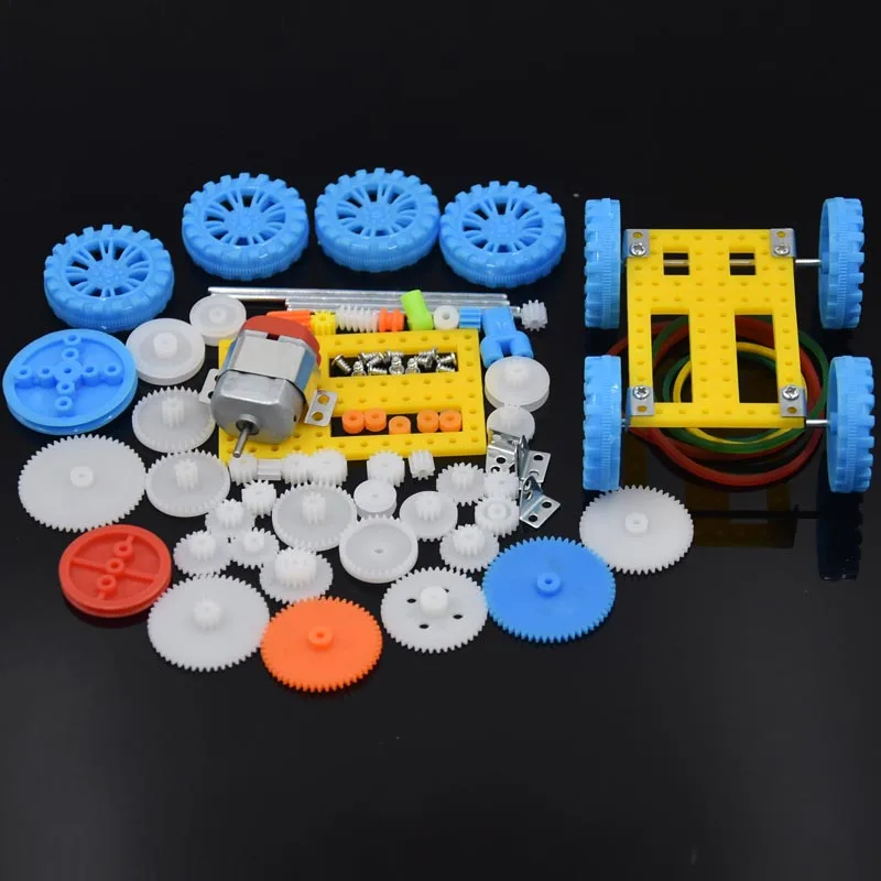 

77pcs Plastic Gear Motor Gearbox Model Craft DIY Four-wheel Drive Car Auto Robot Children Rack Pulley Belt Scientific Experiment