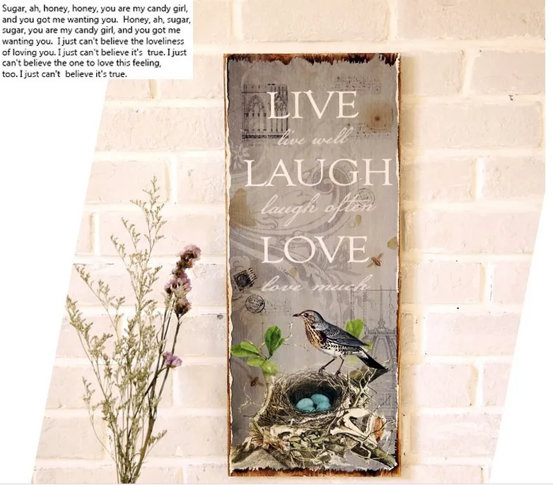 live laugh love Rectangle Distressed Gray Wooden Wall Frameless Painting Picture Plaque
