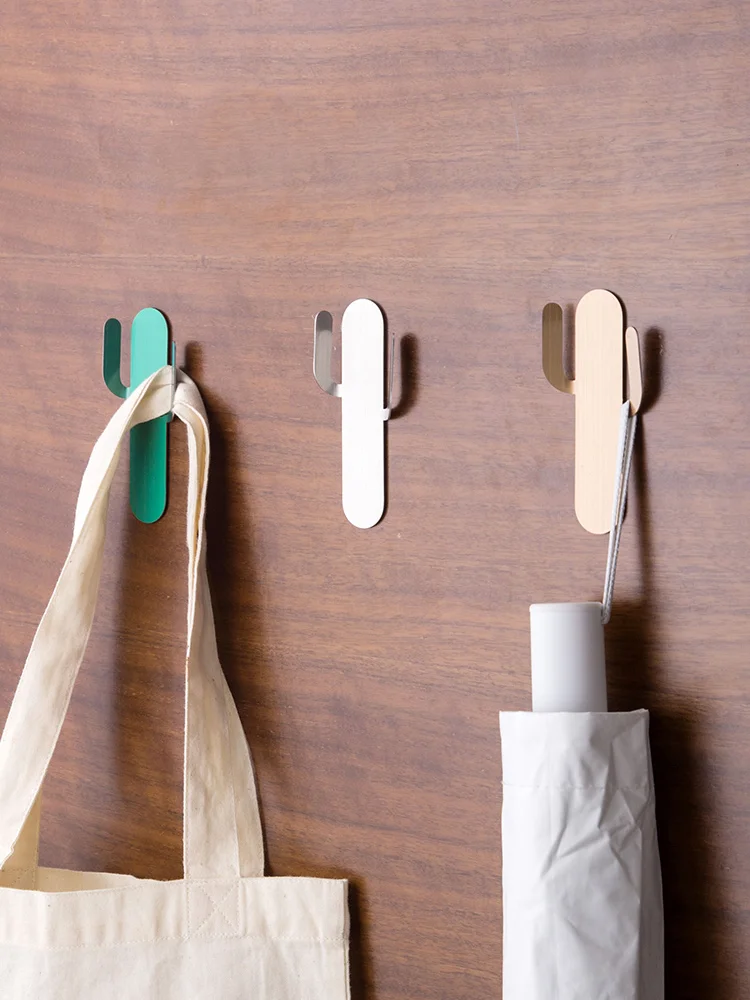 

1pc Cactus Stainless Steel Hook Bathroom Wall Glue Rack Kitchen Wall Hanging Strong Punch-free Hook